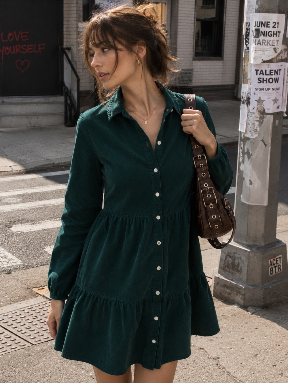 J.Crew Green Corduroy Button Front Mini Dress Size 6